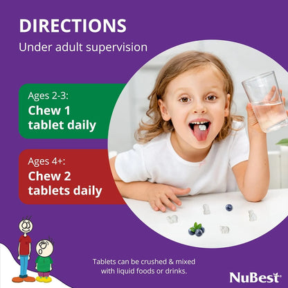 Vitaminas NuBest Niños Apoyo Inmunidad Fuerza Ósea 60 Tabletas Masticables
