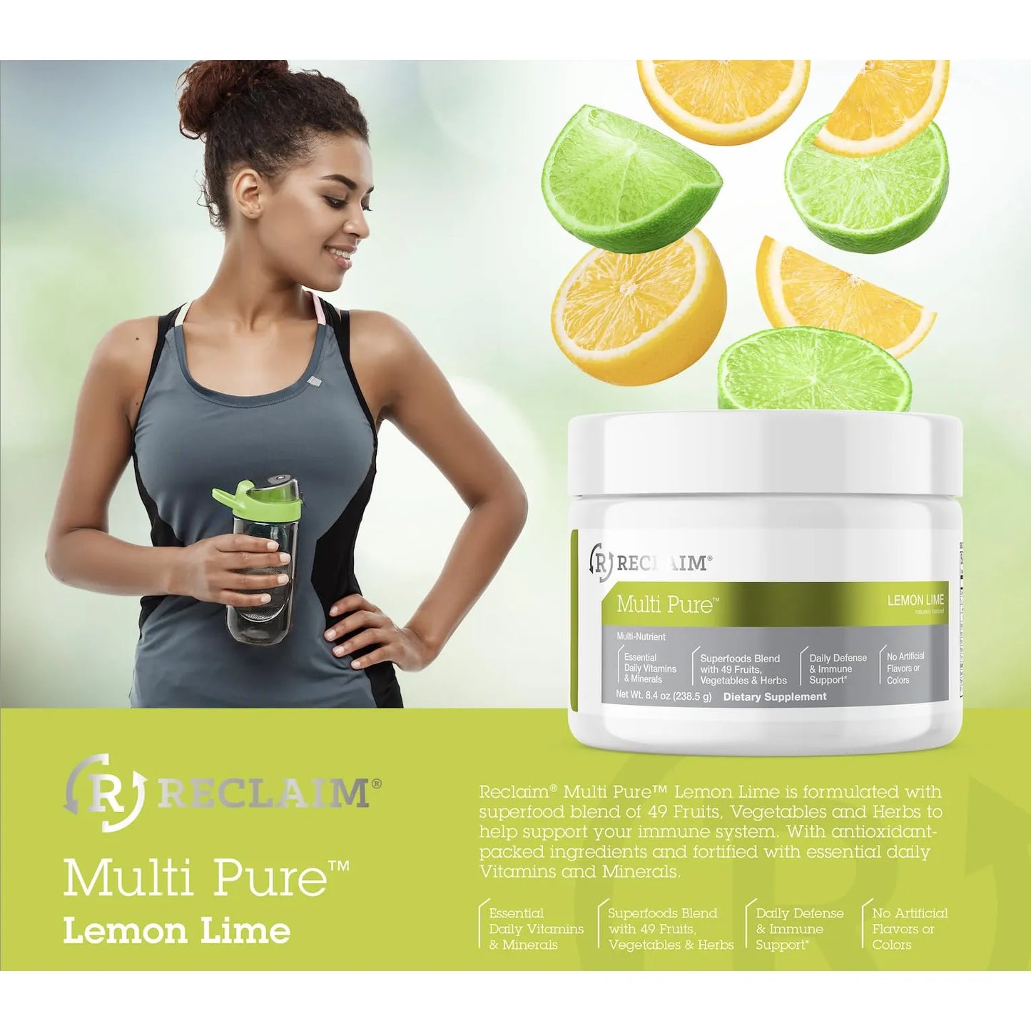 Reclaim Multi Pure Lemon Lime Apoyo Inmunológico Con Vitamina C Y Probióticos 30 Porciones