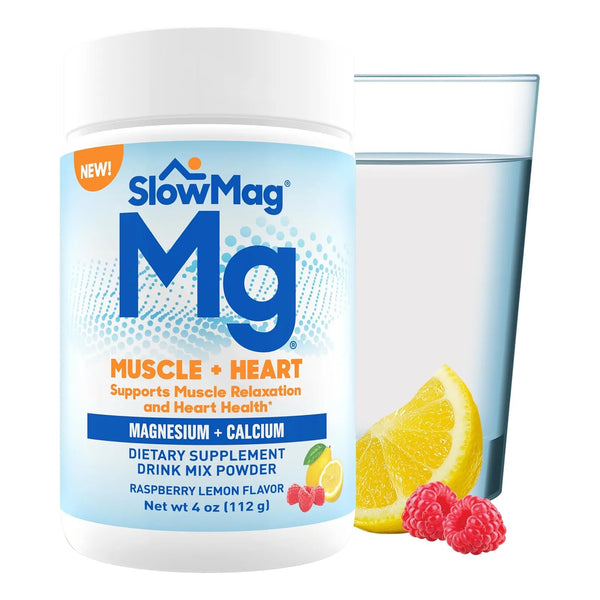 SlowMag Magnesio En Polvo Sabor Frambuesa Limon 4 Onzas Relajacion Muscular Y Corazon
