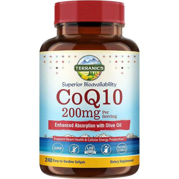 Coenzima Q10 200mg Con Aceite De Oliva Virgen Extra Terranics Suplemento Cardiaco Y Antioxidante
