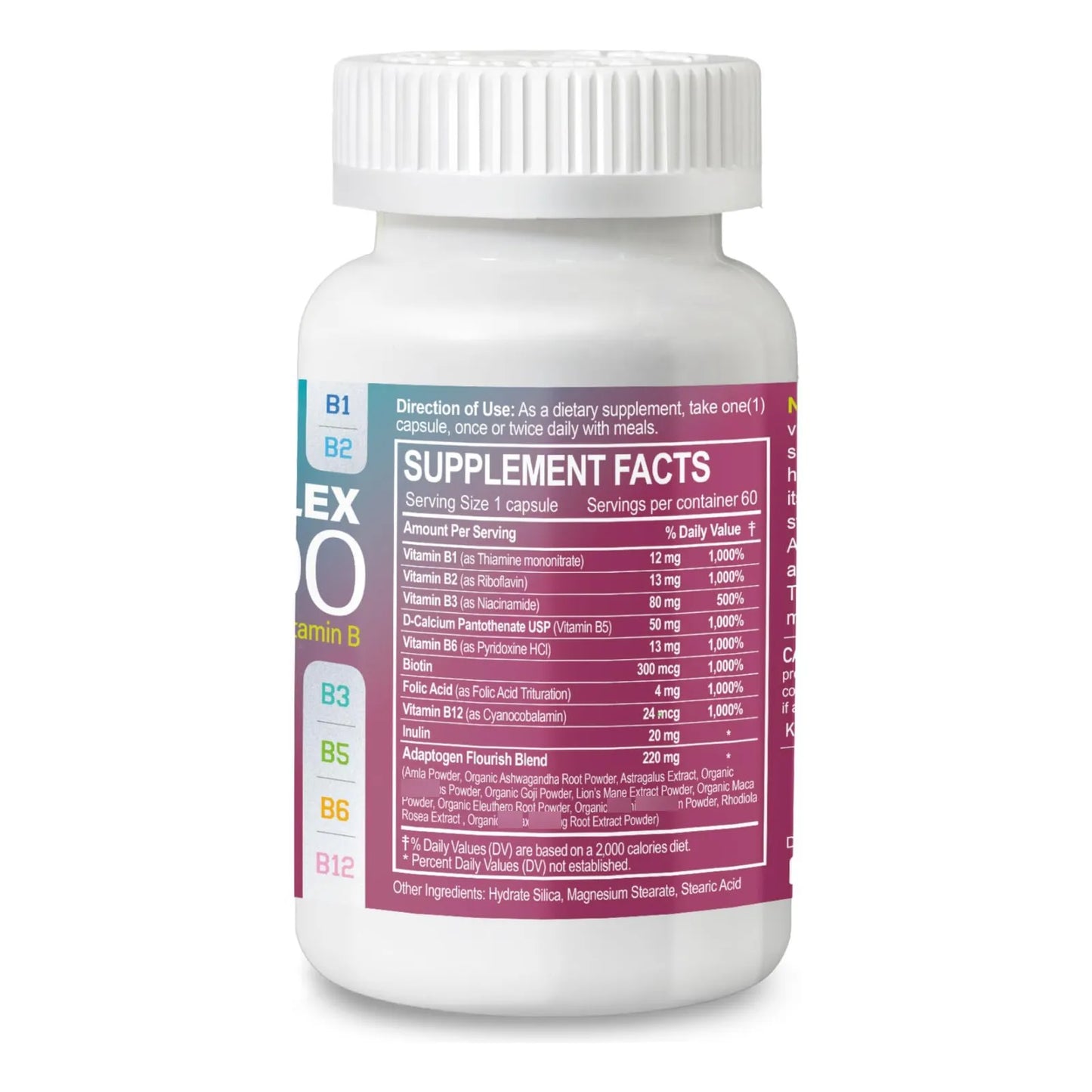 Complejo De Vitaminas B 1000 Con Adaptogenos Energia Corazon E Inmune 60 Capsulas