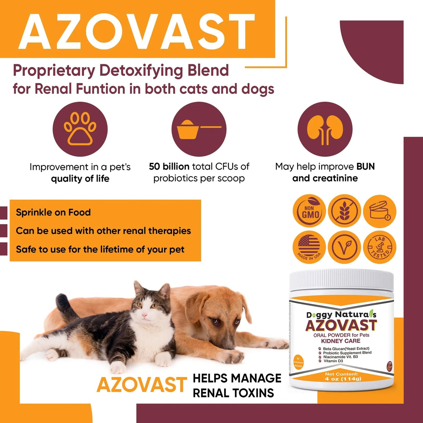 Azovast Powder Suplemento Renal Para Perros Y Gatos 4 Onzas Sabor Pollo