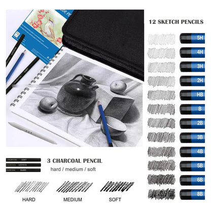 Kit Profesional 146 Lápices Grafito Acuarela Metálicos Dibujo Arte