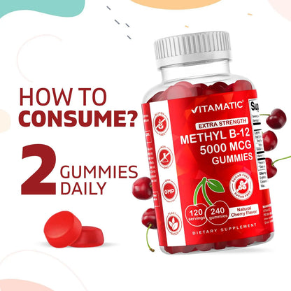 Gomitas De Vitamina B12 5000 Mcg 240 Unidades Sabor Cereza Natural Vegano