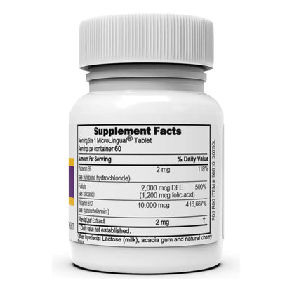 Vitamina B12 Cianocobalamina 10000 Mcg B6 Y Ácido Fólico Tabletas Microlingües
