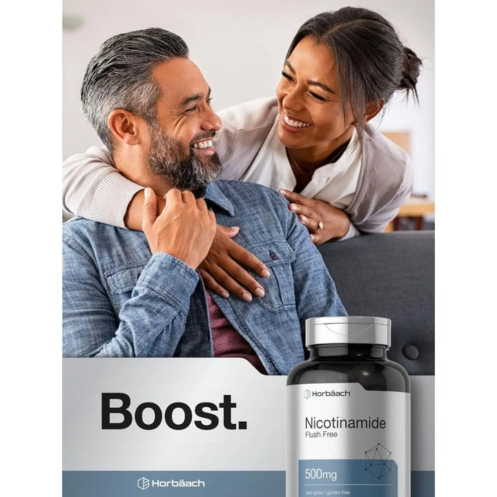 Horbäach Nicotinamida 500mg 180 Cápsulas Vitamina B3 Sin Rubor Sin Gluten - Imagen 7