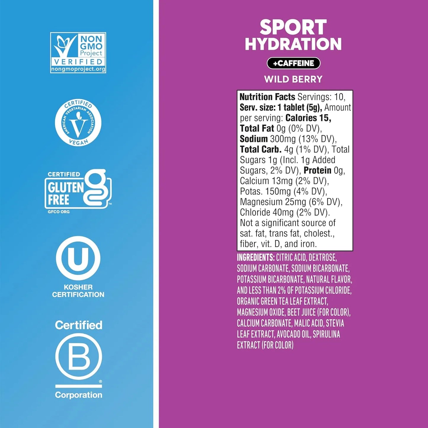 Nuun Sport Cafeína Tableta Bebida Electrolítica 10 Unidades Sabor Baya Silvestre