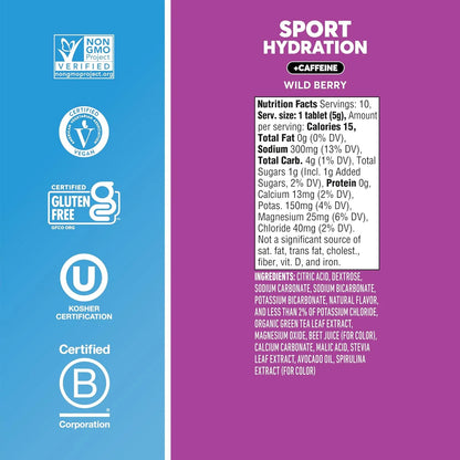 Nuun Sport Cafeína Tableta Bebida Electrolítica 10 Unidades Sabor Baya Silvestre