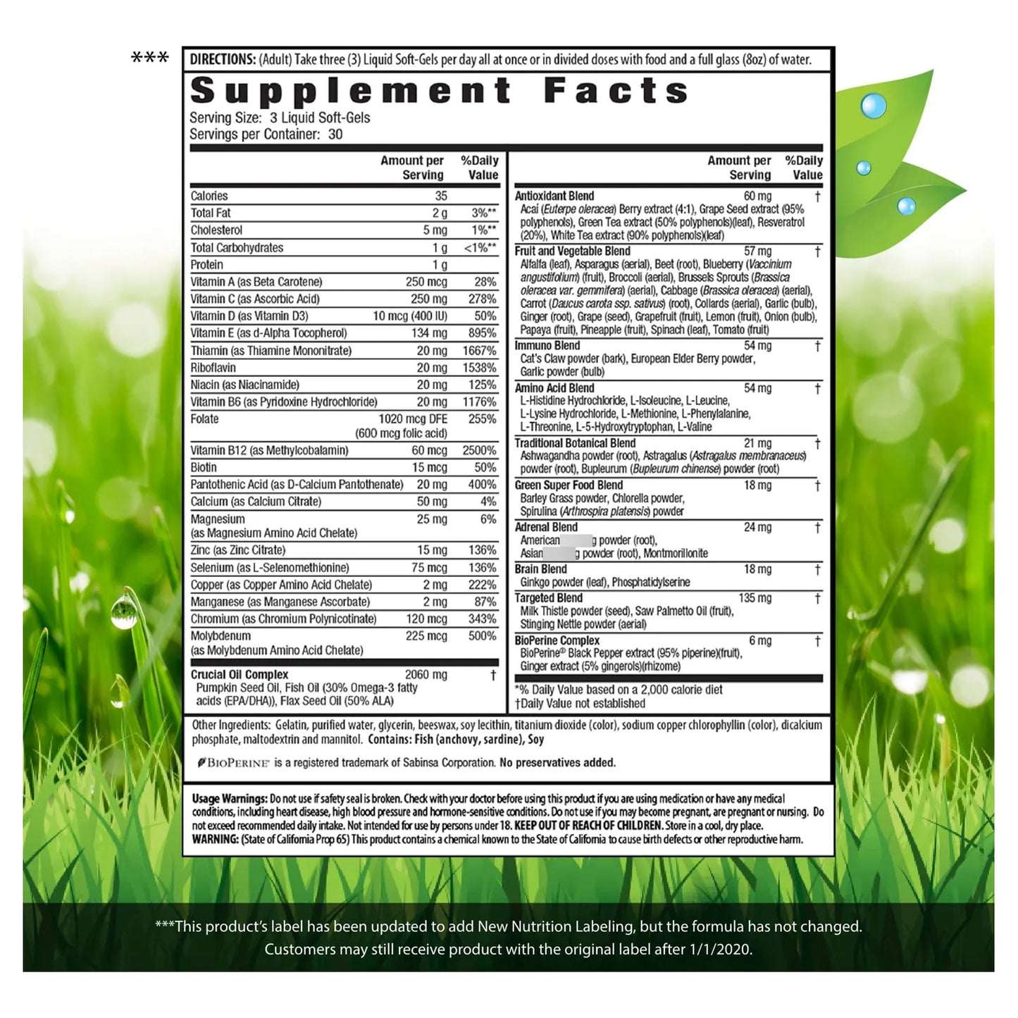 Multivitaminico Liquido Verde Para Hombres 70 Nutrientes Capsulas Blandas