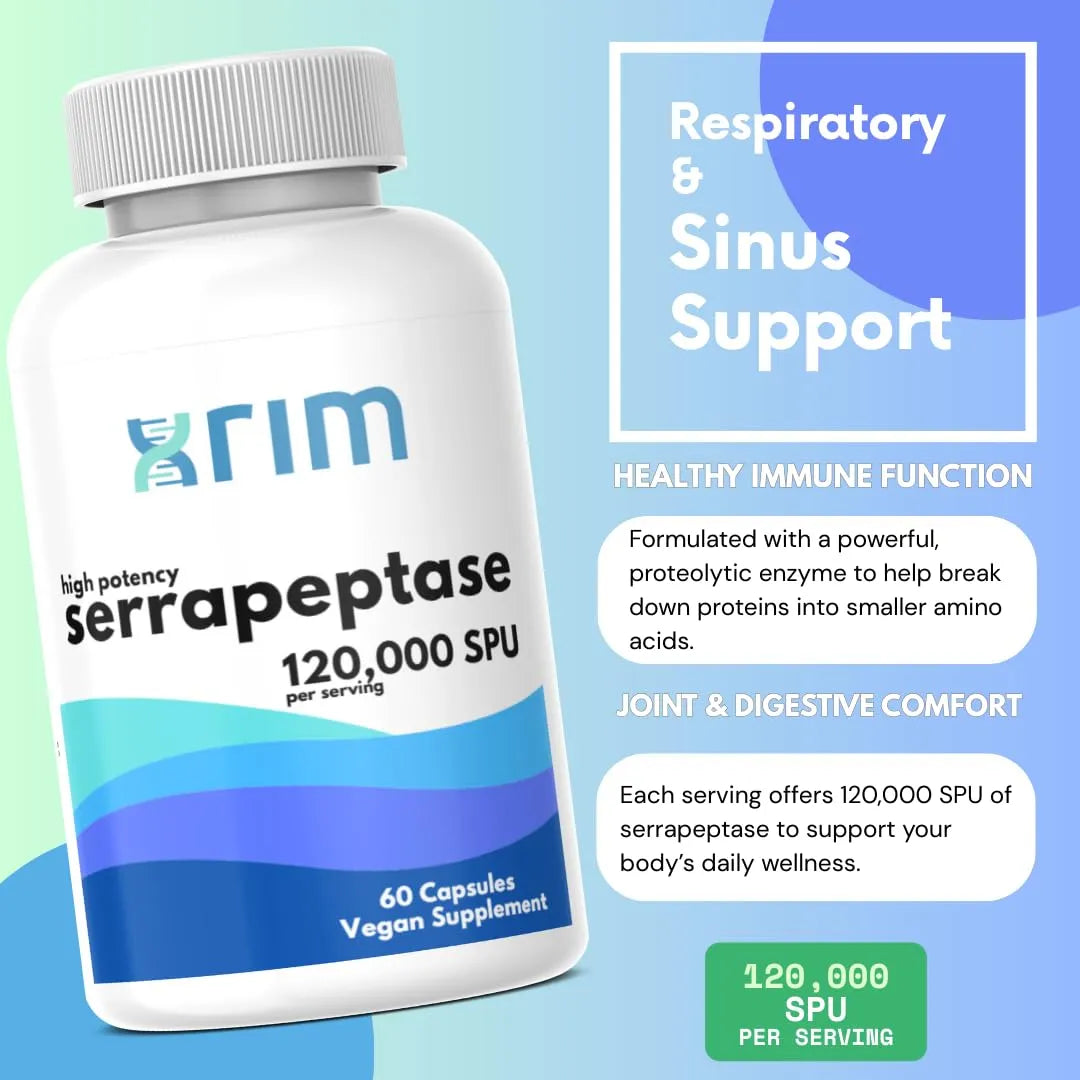 Suplemento De Enzima Serrapeptasa 120000 SPU 60 Cápsulas Veganas Respiración Y Digestión Óptimas