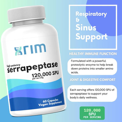 Suplemento De Enzima Serrapeptasa 120000 SPU 60 Cápsulas Veganas Respiración Y Digestión Óptimas