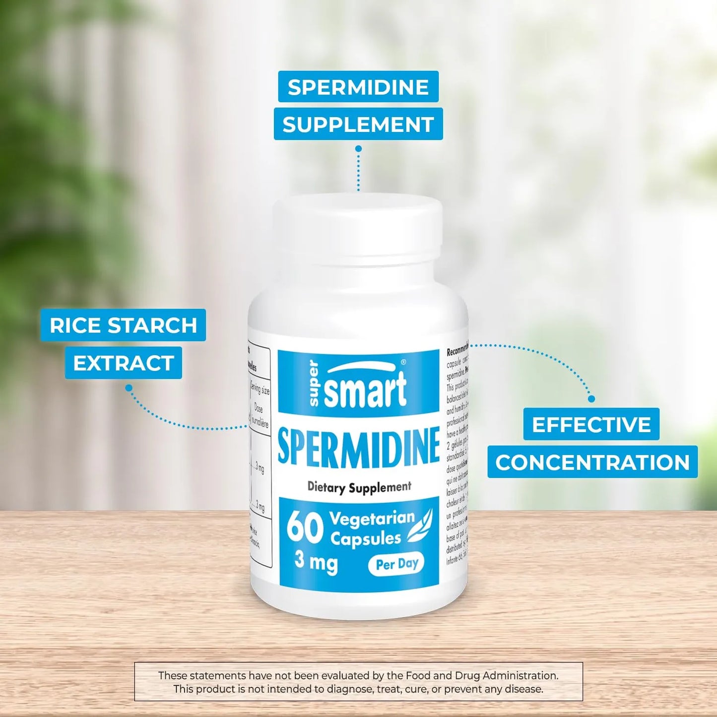 Espermidina 3 Mg Extracto Almidón Arroz 60 Cápsulas Suplemento Antioxidante