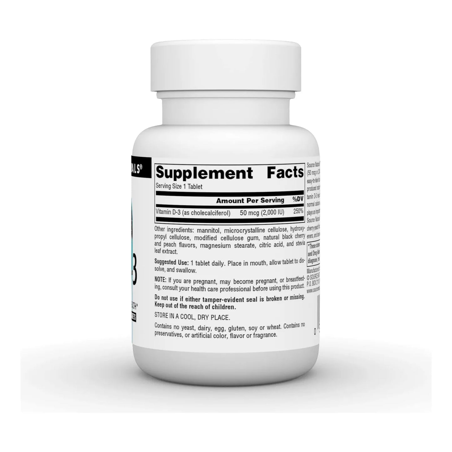 Vitamina D3 2000 IU Sabor Melocotón Cereza Negra 120 Tabletas Fusión Rápida