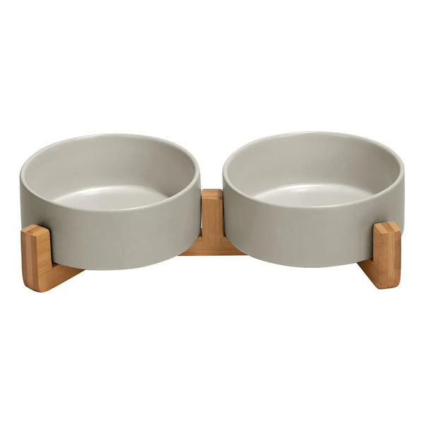 Cuenco De Cerámica Para Mascotas Con Soporte De Madera Elegante Y Seguro
