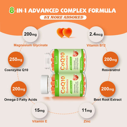 Gomitas Coq10 Omega 3 Magnesio Vitamina B12 Energía Celular Antioxidante