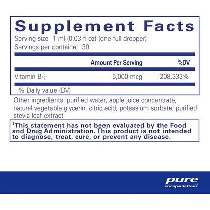 Vitamina B12 5000 Mcg Liquida Pure Encapsulations Energia Y Salud Nerviosa