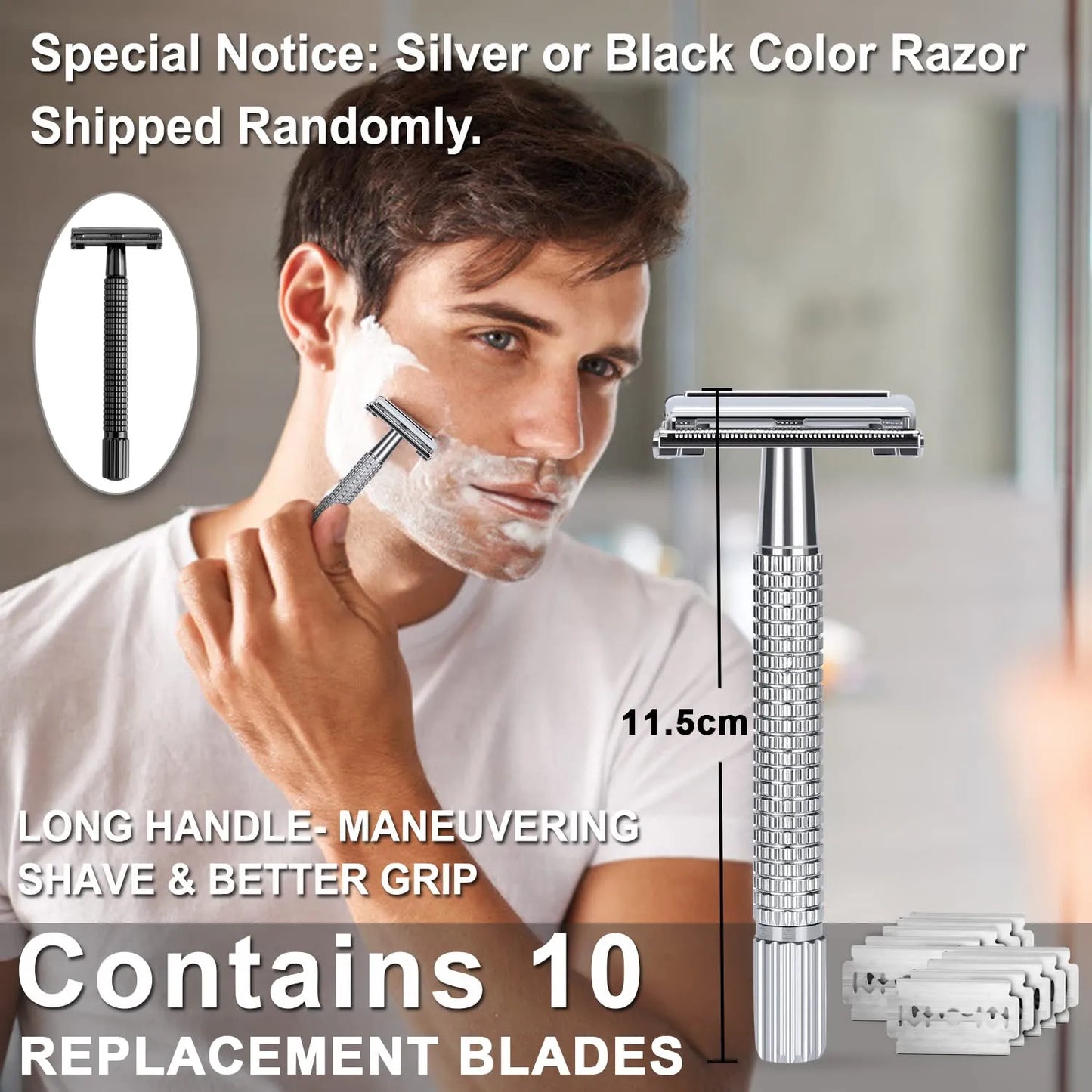 Kit De Afeitado Premium Hombre Maquinilla Seguridad Cuchillas Repuesto Crema Sandalo Regalo