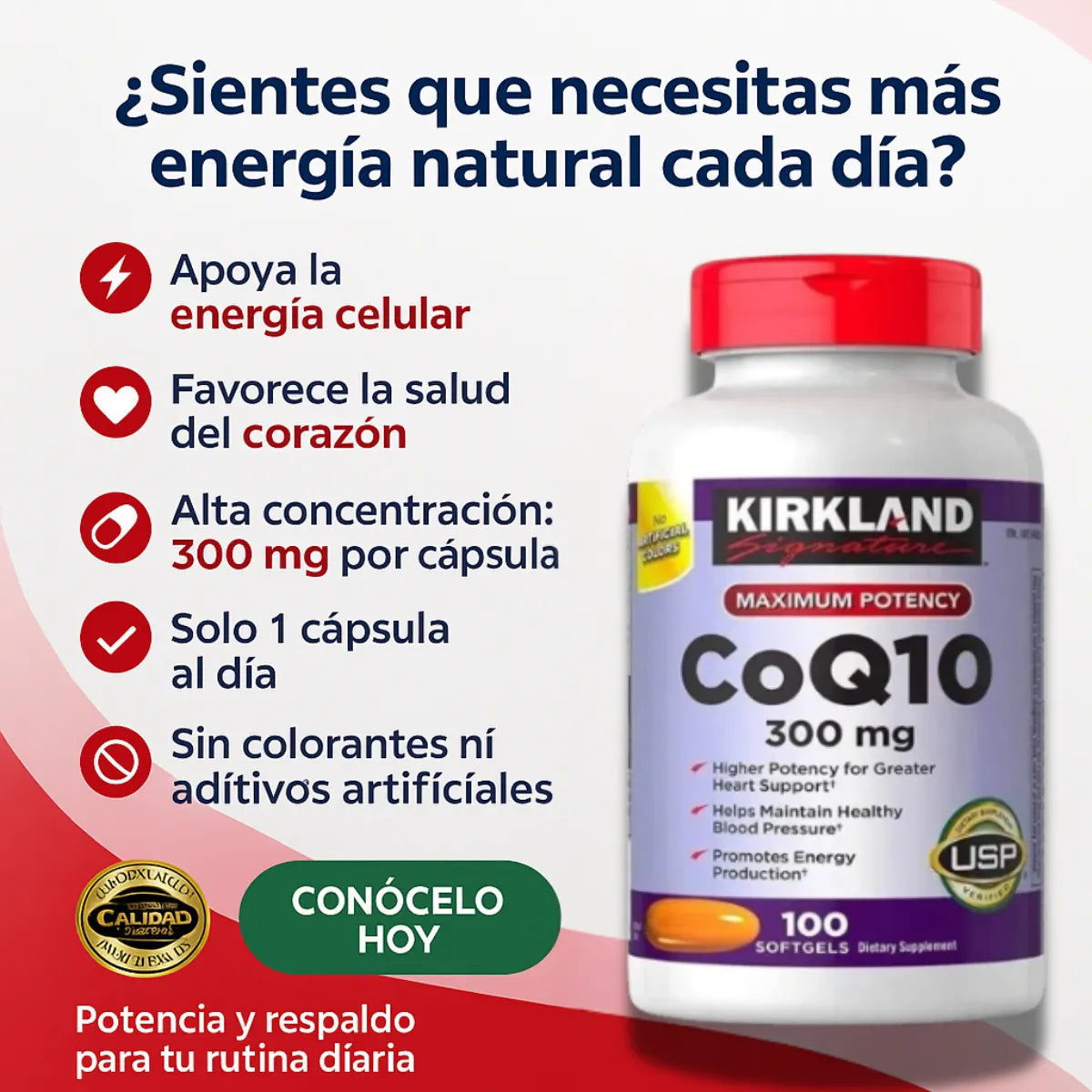Coq10 300mg Kirkland Apoyo Diario 100 Cápsulas Blandas - Imagen 2