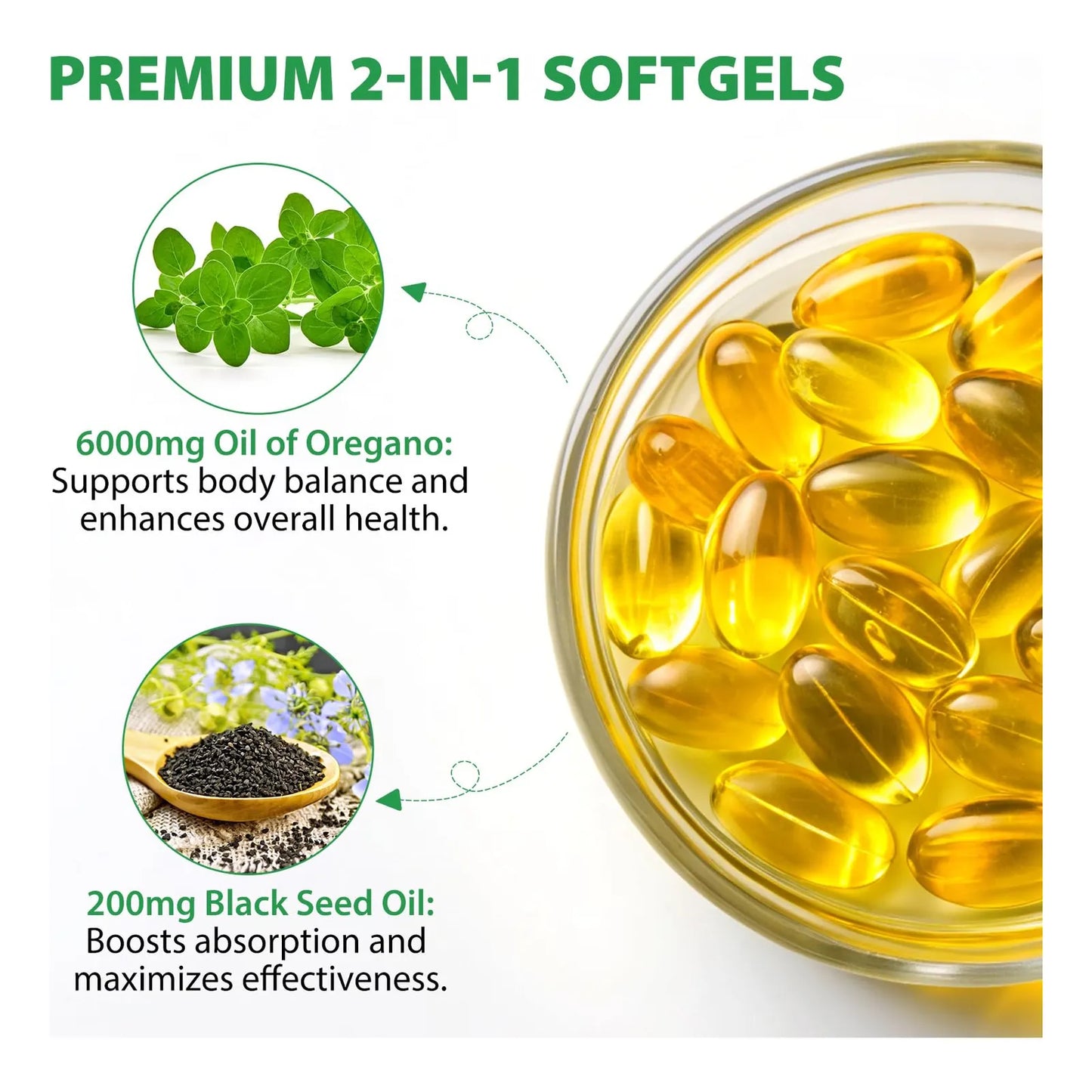 Aceite De Orégano Y Semilla Negra Orgánico 240 Cápsulas 6000 Mg Con Carvacrol