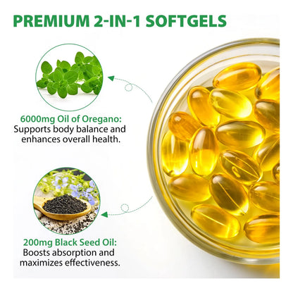 Aceite De Orégano Y Semilla Negra Orgánico 240 Cápsulas 6000 Mg Con Carvacrol