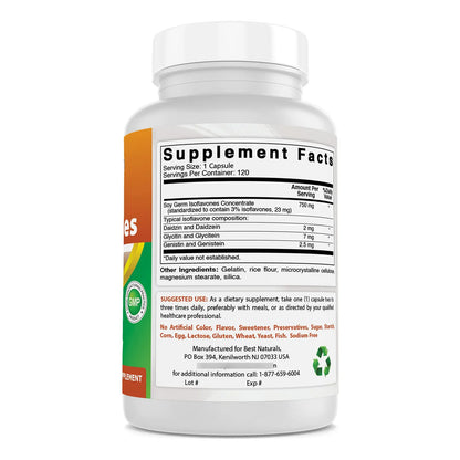 Isoflavonas De Soja 750 Mg 120 Cápsulas Paquete De 3 Puro Y Potente