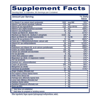Vitaminas Prenatales Y Posnatales Maternal Symmetry 180 Cápsulas Veganas