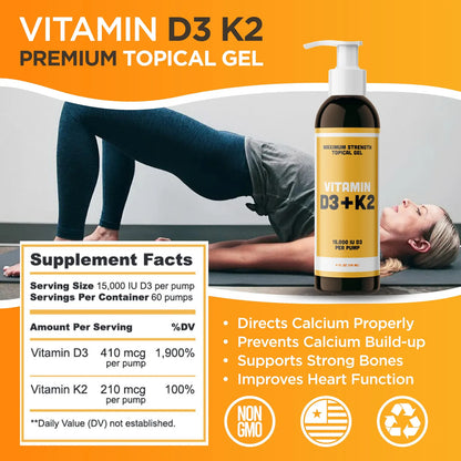 Vitamina D3 K2 Gel Topico Maxima Potencia 15000 Ui Por Bomba Salud Huesos E Inmunidad