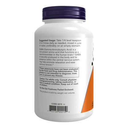 NOW Suplementos Polvo GABA Ácido Gamma Aminobutírico 6 Onzas Soporte Neurotransmisores