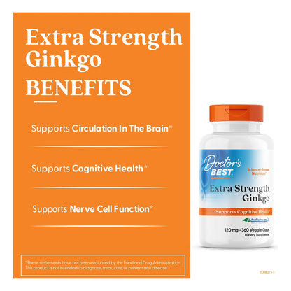 Ginkgo Biloba Fuerza Extra 120 Cápsulas Antioxidante Natural Vegano