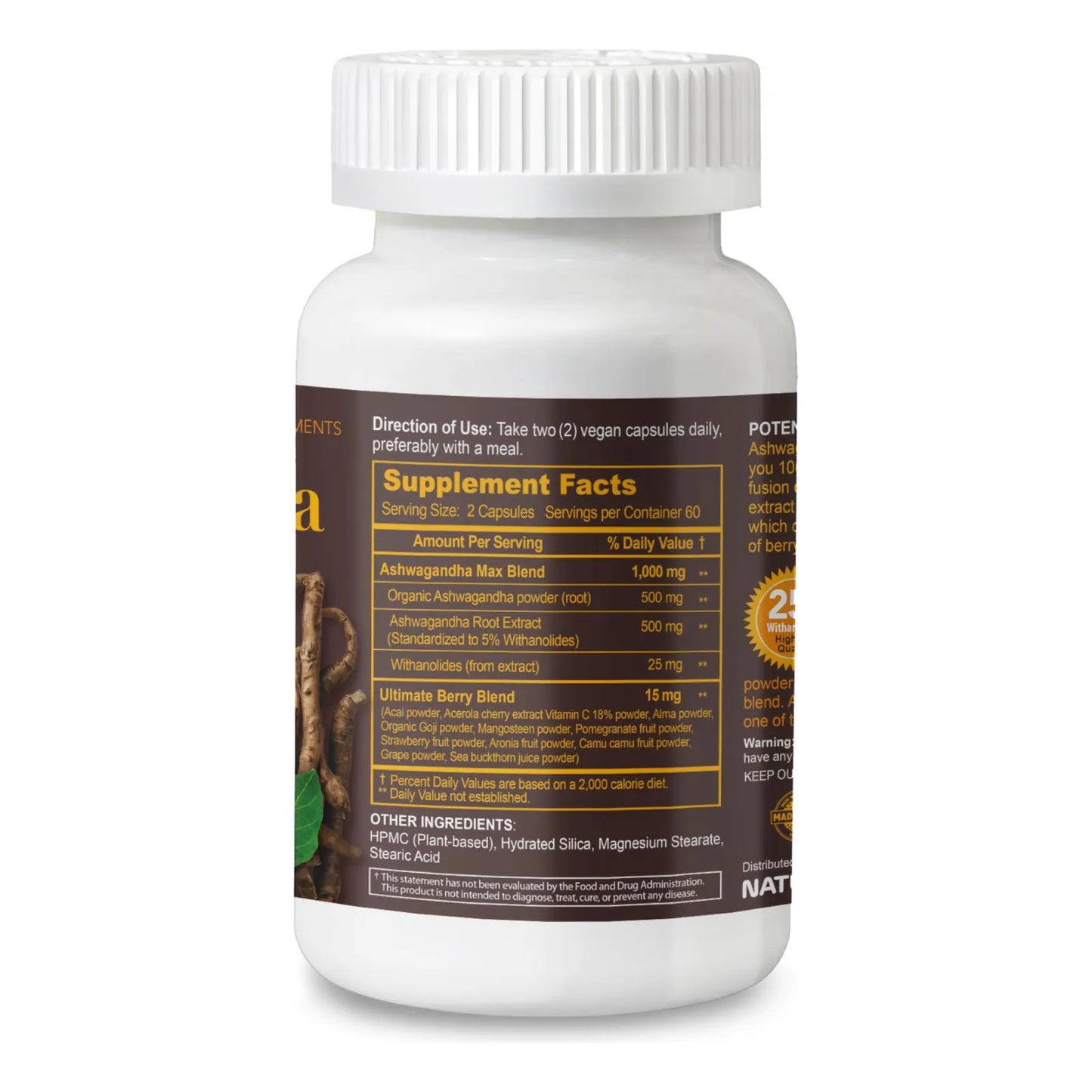 Ashwagandha Max Polvo Organico Extracto Raiz Relajacion Sueno Energia
