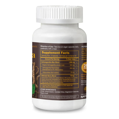 Ashwagandha Max Polvo Organico Extracto Raiz Relajacion Sueno Energia