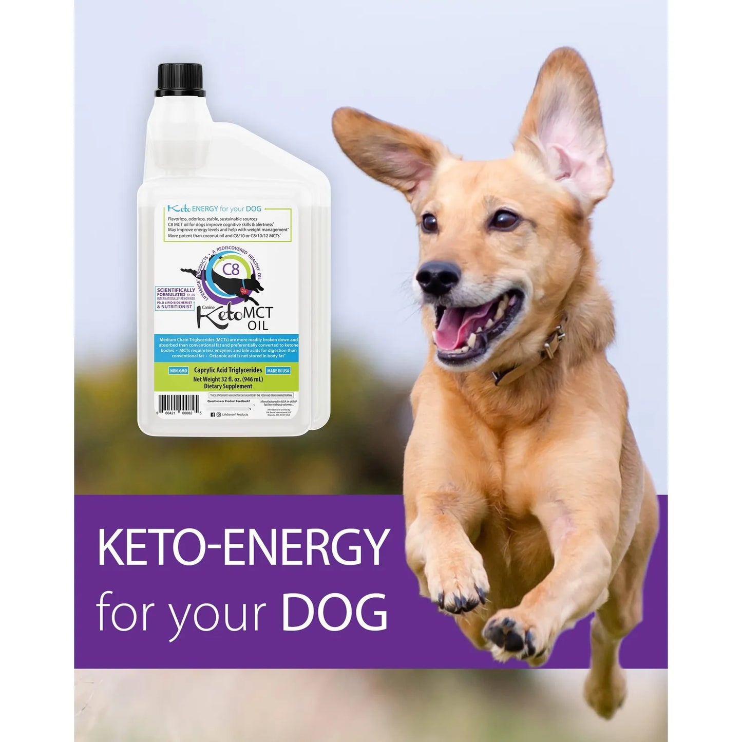Aceite C8 MCT Para Perros Dieta Cetogénica Puro 32 Onzas PhD Nutrition