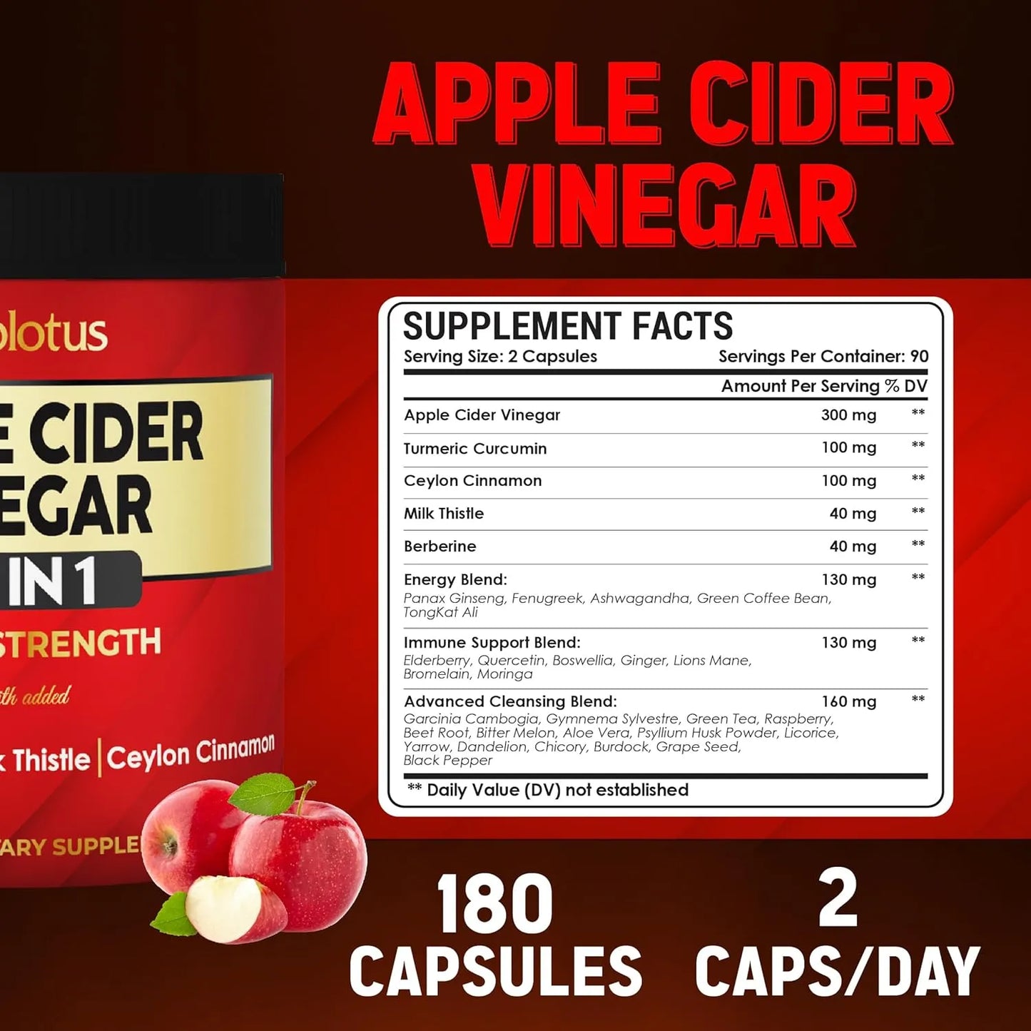 Capsulas De Vinagre De Sidra De Manzana 15000 Mg Con Curcuma 180 Unidades