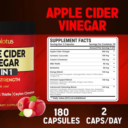 Capsulas De Vinagre De Sidra De Manzana 15000 Mg Con Curcuma 180 Unidades