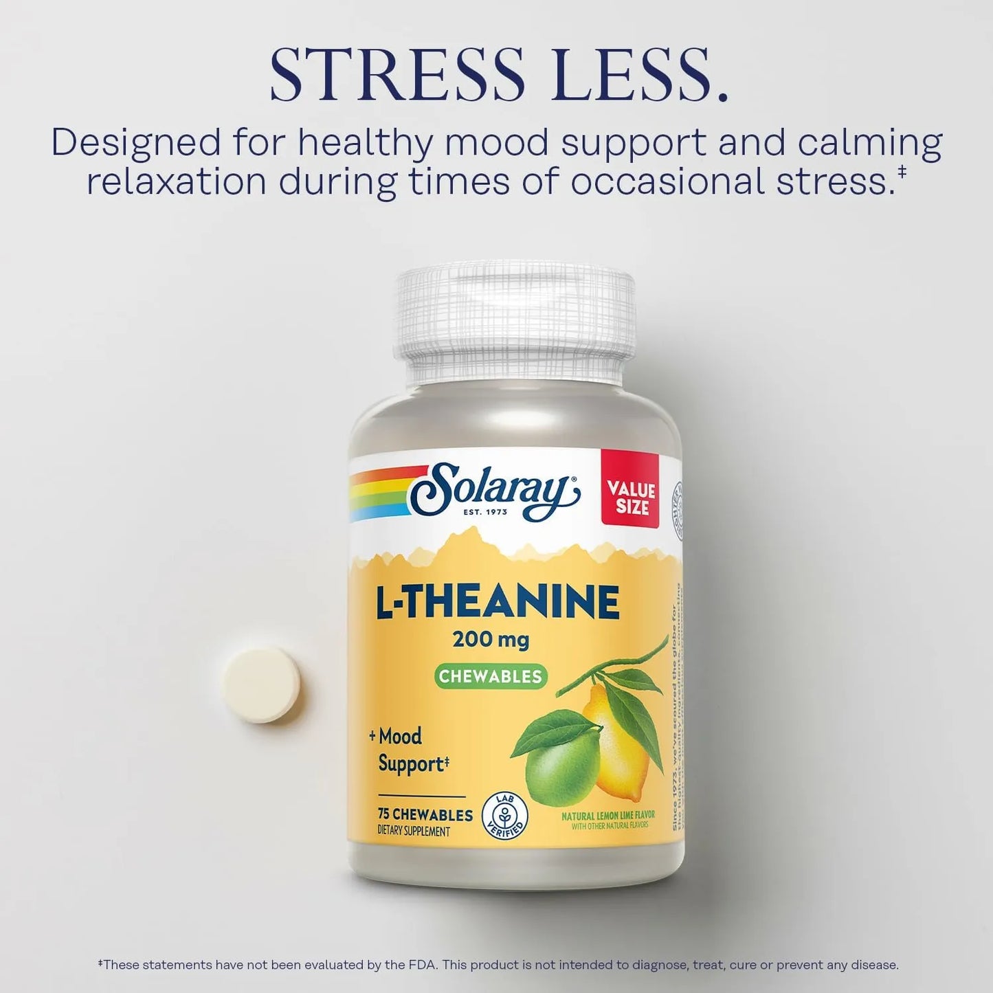 Teanina 200 Mg Con Vitamina B6 Sabor Limon Lima 60 Tabletas Masticables Solaray