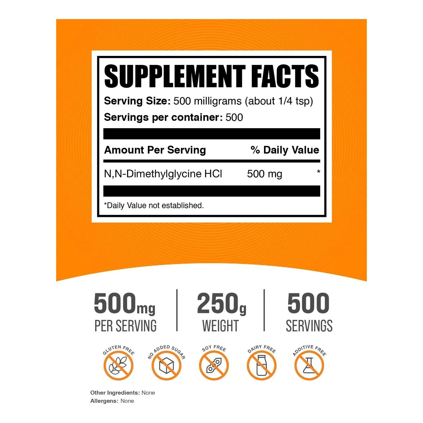 Dmg Hcl Polvo Nn Dimetilglicina 500 Mg Suplemento Energía 250 G
