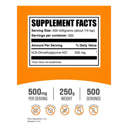 Dmg Hcl Polvo Nn Dimetilglicina 500 Mg Suplemento Energía 250 G