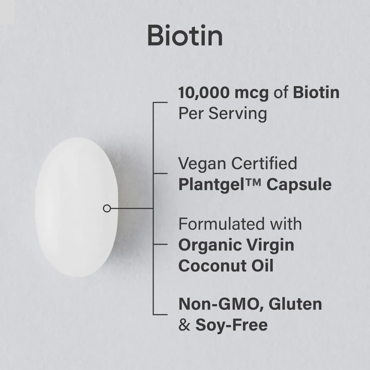 Biotina 10000 Mcg Con Aceite De Coco Cabello Piel Uñas 300 Cápsulas Vegano
