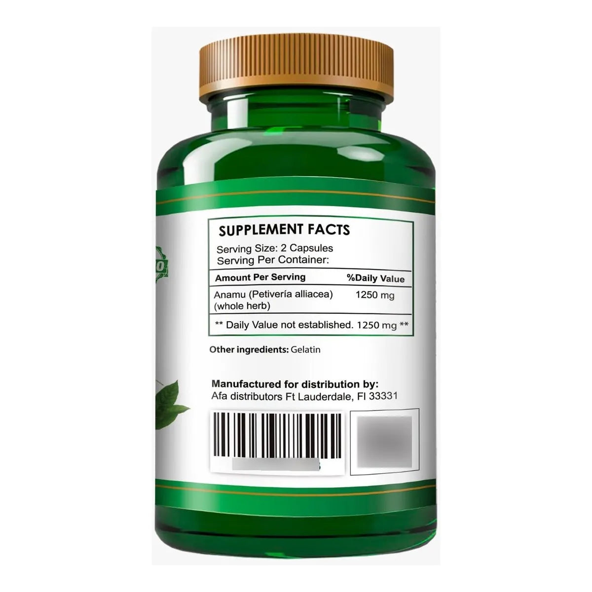 Vitaminas Orgánicas Anamu 1250mg 120 Cápsulas Cultivo Orgánico Eeuu