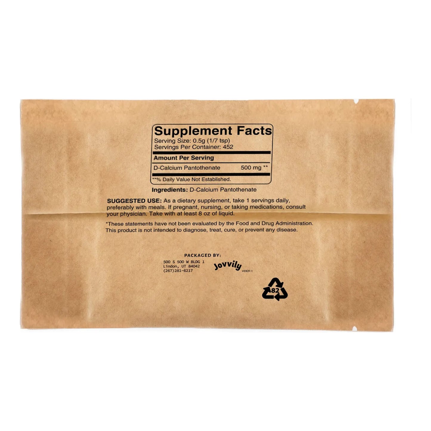 Vitamina B5 Ácido Pantoténico Puro 227g D Calcio Pantotenato Energía Natural