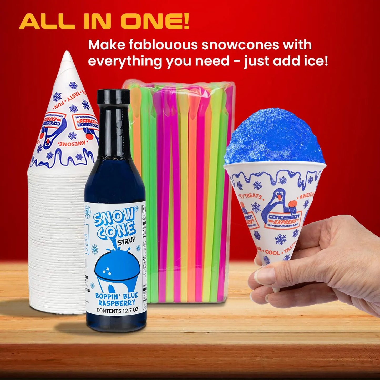 Kit Completo Jarabes Para Conos De Nieve 6 Sabores Con Tazas Y Pajitas Importado