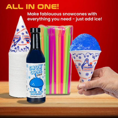 Kit Completo Jarabes Para Conos De Nieve 6 Sabores Con Tazas Y Pajitas Importado