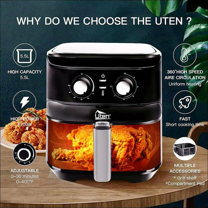 Freidora De Aire Uten 5.5L Cocina Saludable Sin Aceite Multifuncional