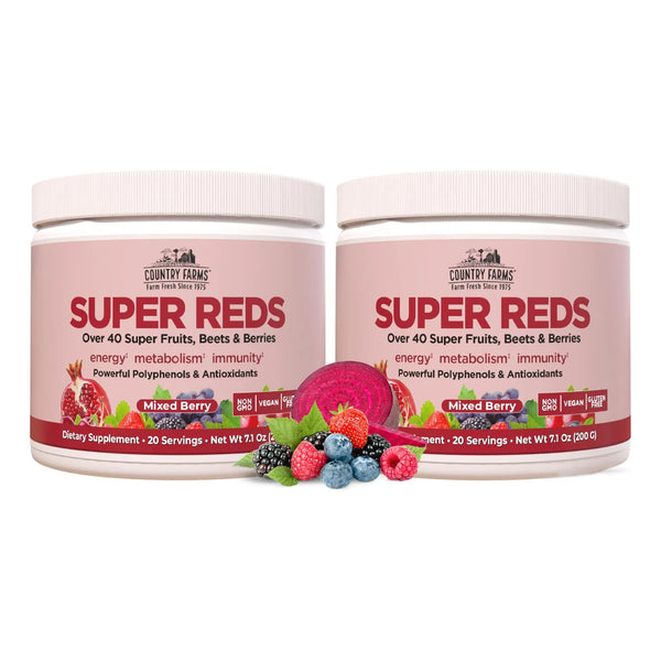 Country Farms Super Rojos Superalimento Energizante De Polifenoles Con 40 Frutas Y Bayas