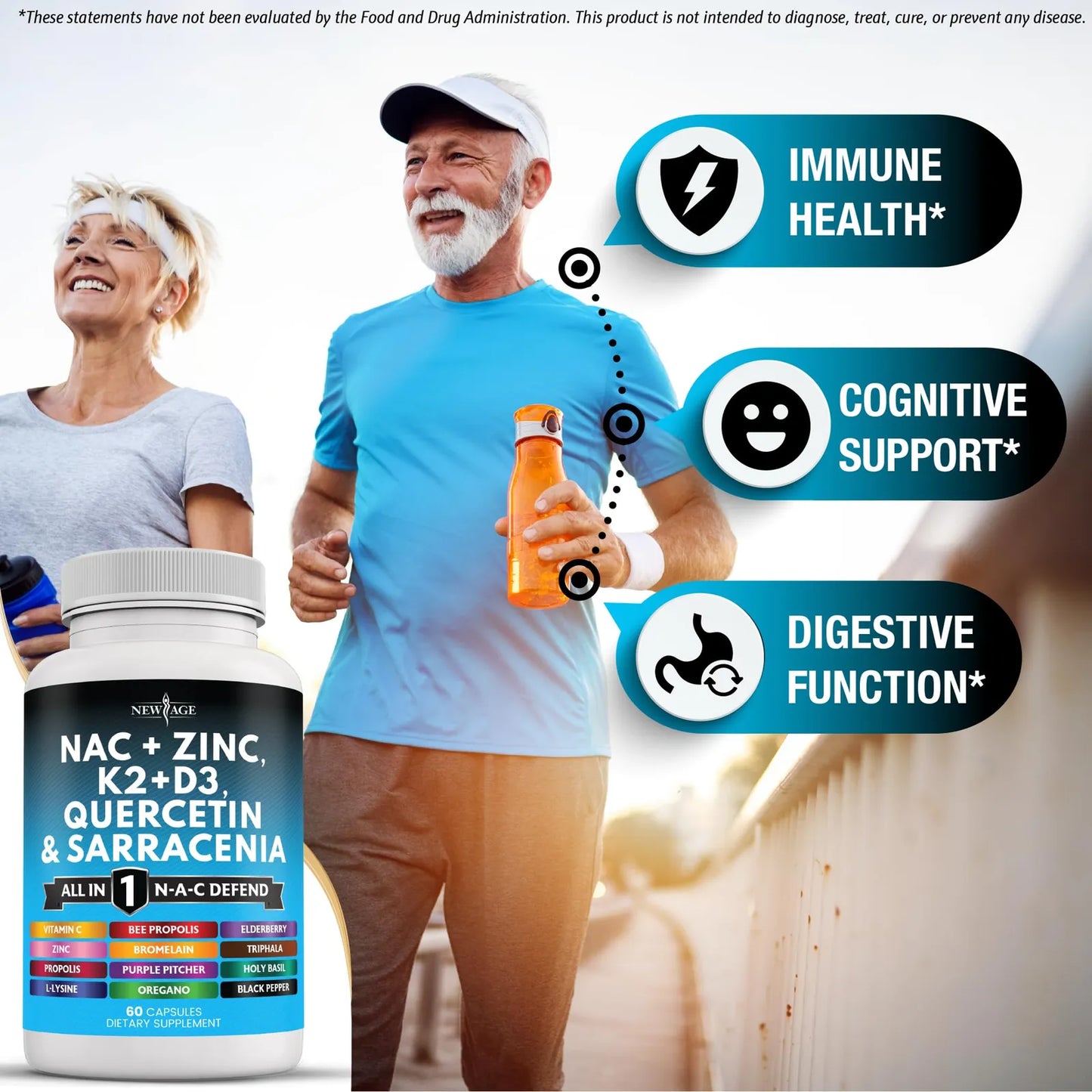 Suplemento NAC Con Vitamina D3 K2 Zinc Quercetina Triphala 120 Cápsulas