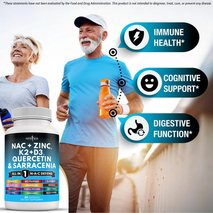 Suplemento NAC Con Vitamina D3 K2 Zinc Quercetina Triphala 120 Cápsulas