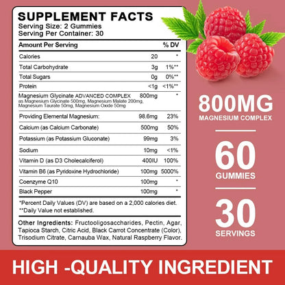 Gomitas De Magnesio 500 Mg Con Malato Taurato Óxido Coq10 Vitamina B6 y D3 Para Relajación y Bienestar