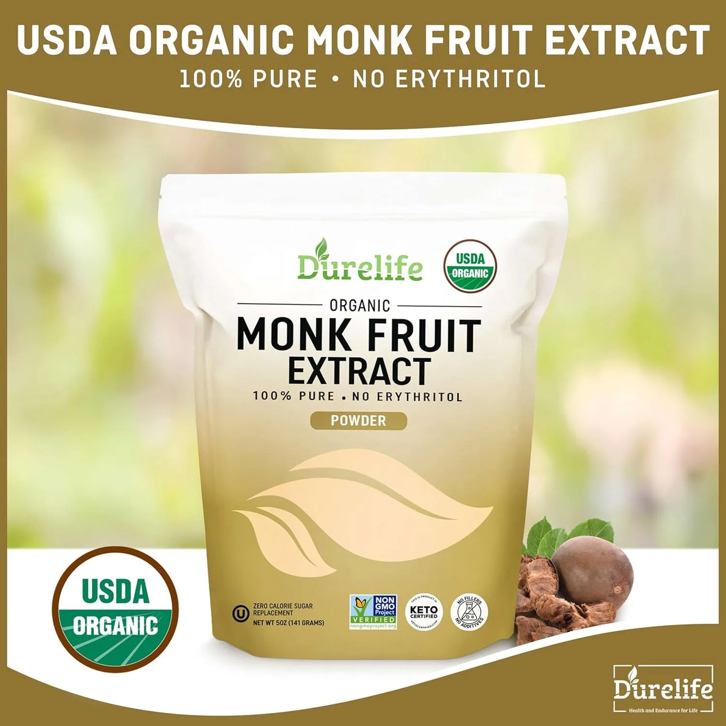 Edulcorante Organico De Fruta De Monje Puro Sin Eritritol Durelife Endulza Sin Culpa