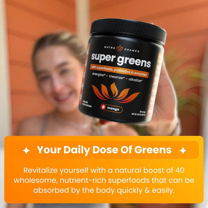 Polvo De Super Greens Premium Con Alfalfa Espirulina Clorella Mezcla Antioxidante
