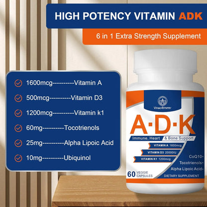 Vitamina ADK 20000 Ui 120 Cápsulas Alto Rendimiento Salud Corazón Huesos